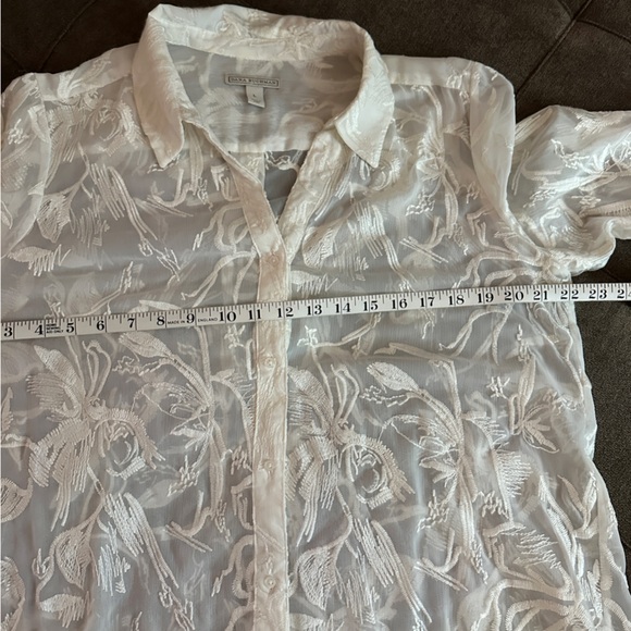 Dana Buchman Off White Sheer Button-Up Blouse - Picture 9 of 13